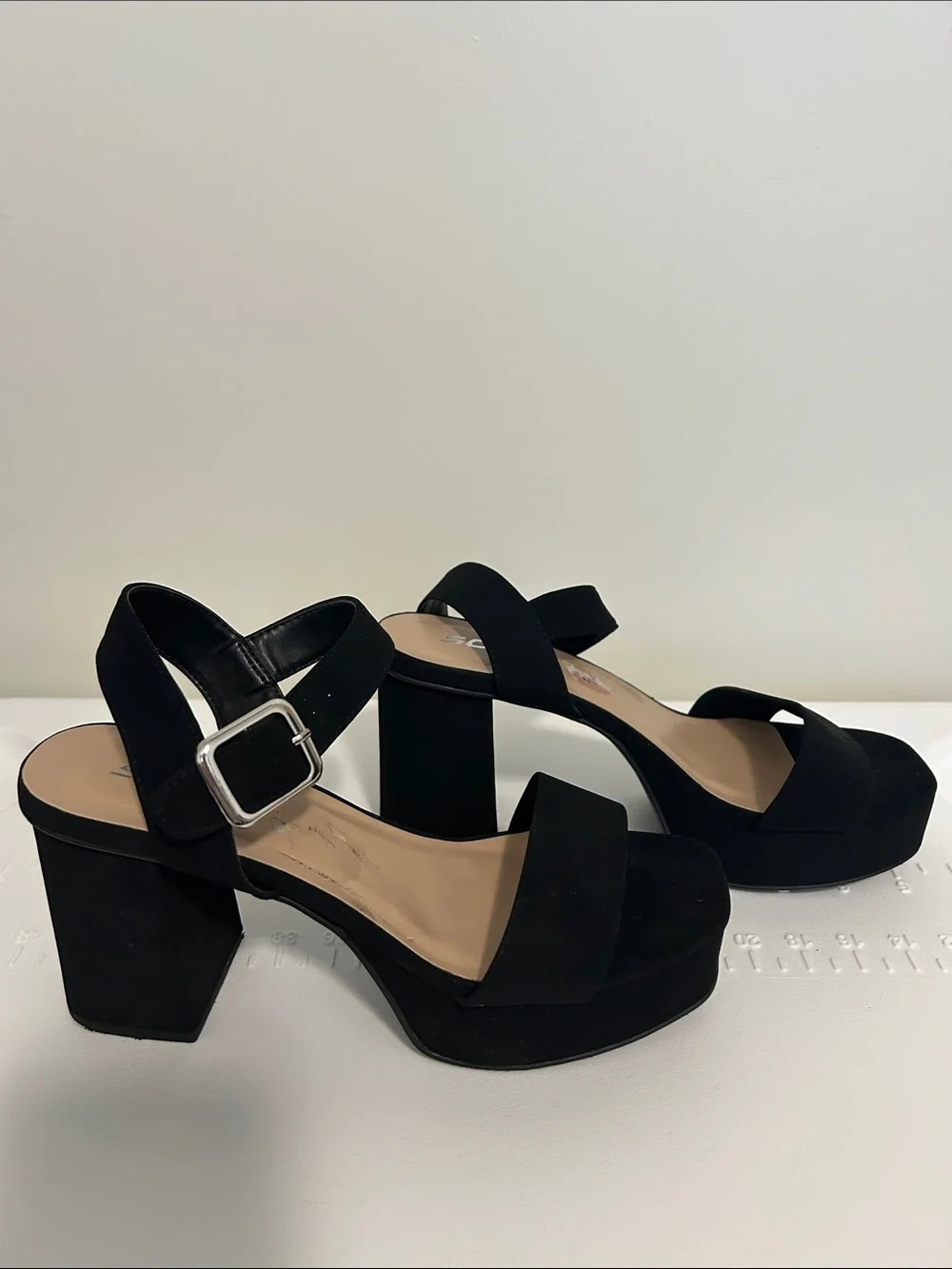 Soda Black Suede Platform Block Heel Sandals